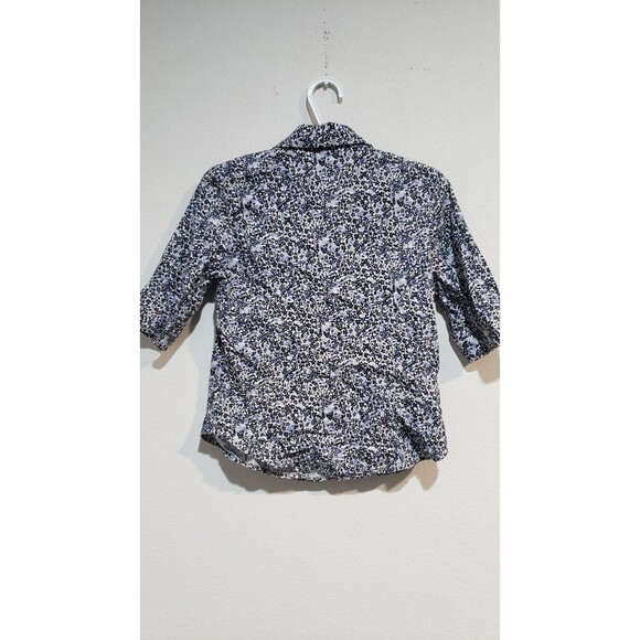 The Limited Stretch Women's M Purple/White Floral Elbow Sleeve Button Up Shirt - Picture 2 of 5